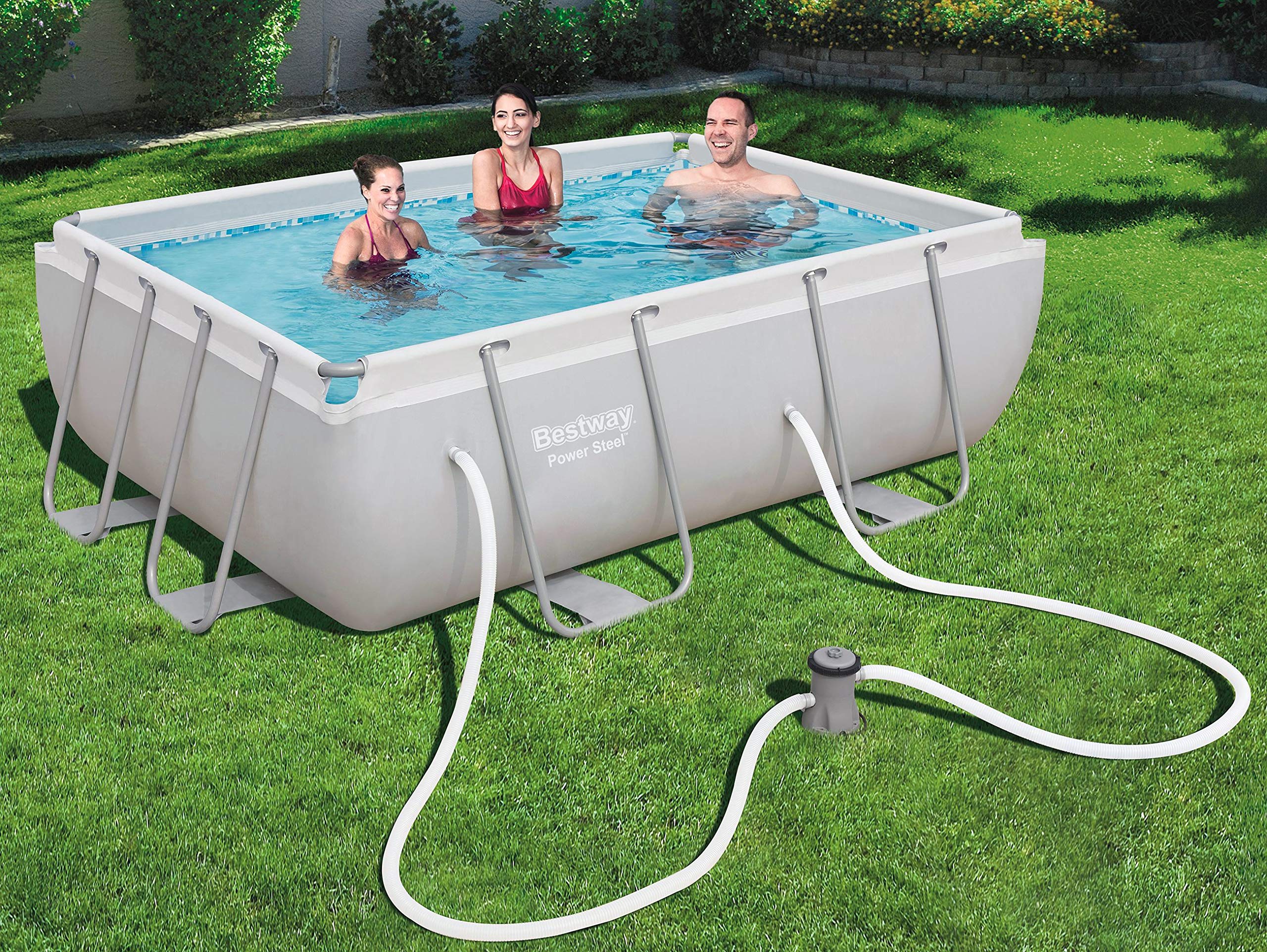 Bestway Power Steel - Piscina Rettangolare con Telaio in Acciaio, con Pompa filtrante