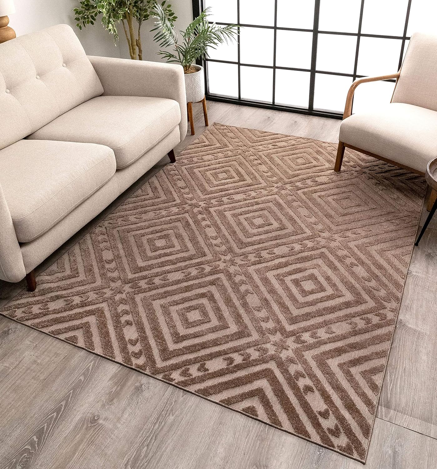 Well Woven Cannes Brown Indoor/Outdoor Diamond Area Rug