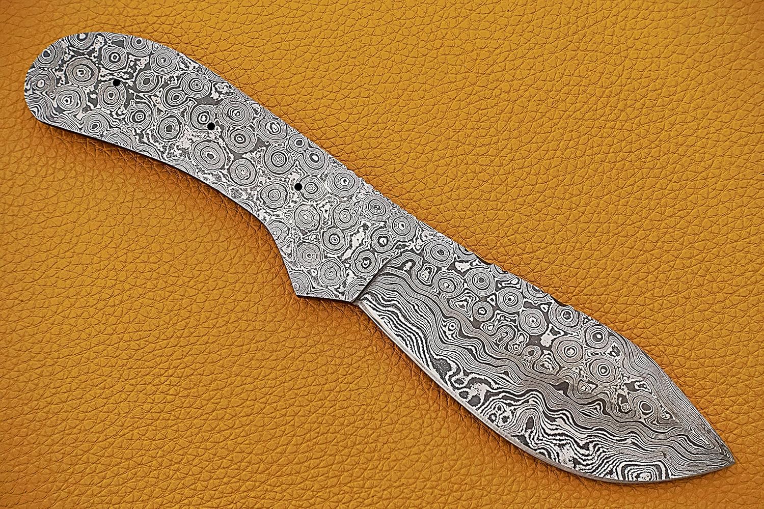 Knife Making, Damascus Steel Blank Blade 8.5 inches Long Hand Forged Trailing Point Skinning Knife, Pocket Knife with 3 Pin Hole, 3.75 inches Cutting Edge, 4" Scale Space