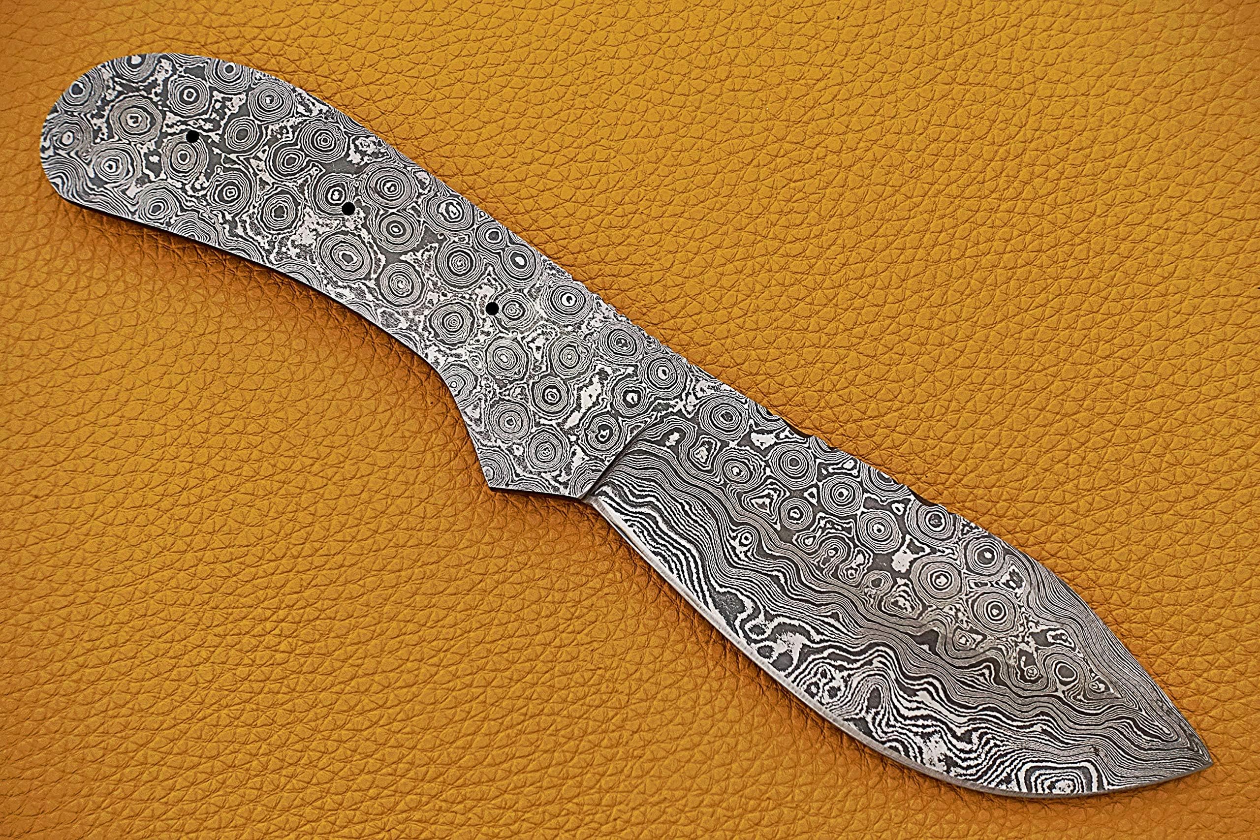Knife Making, Damascus Steel Blank Blade 8.5 inches Long Hand Forged Trailing Point Skinning Knife, Pocket Knife with 3 Pin Hole, 3.75 inches Cutting Edge, 4" Scale Space
