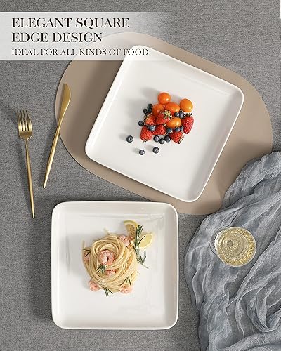 Miniatura 7 de MALACASA Platos llanos de 10 pulgadas, platos llanos de color blanco marfil, juego de 4 platos cuadrados, platos de porcelana para cocina, banquete,