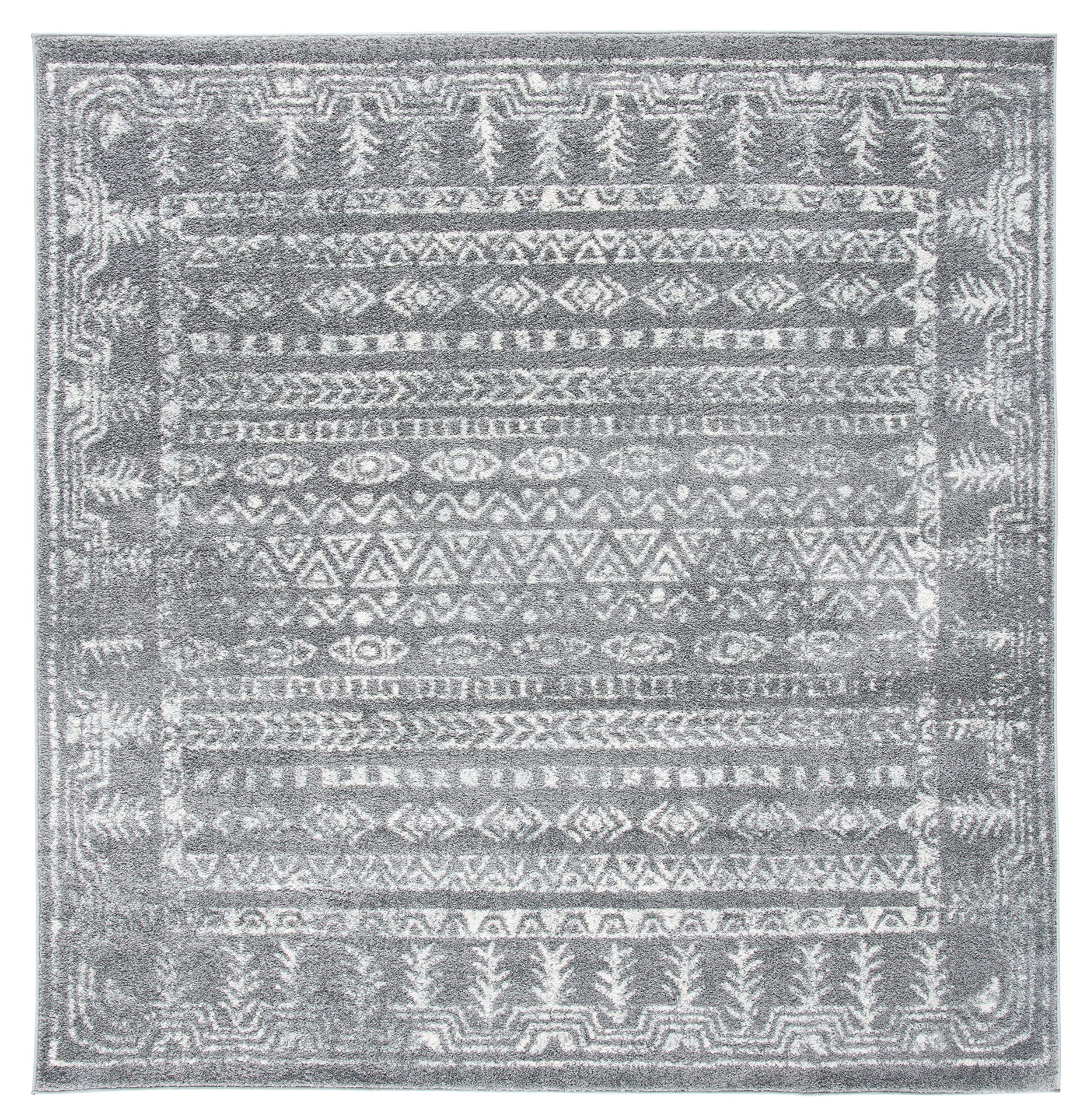 SAFAVIEH Tulum Collection Area Rug - 6'7" Square, Dark Grey & Ivory, Moroccan Boho Distressed Design, Non-Shedding & Easy to Clean, Ideal for Living