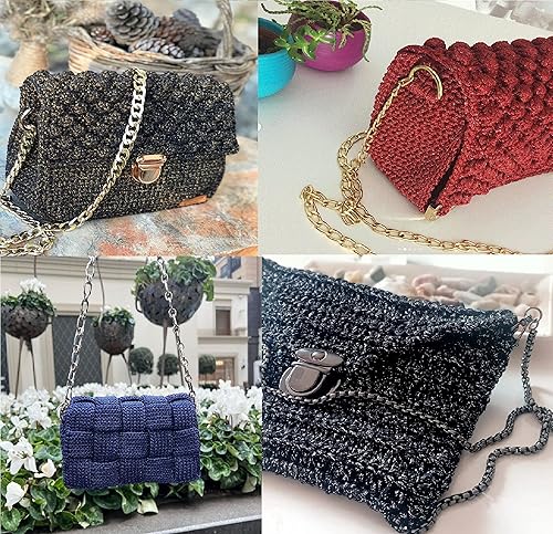 Miniatura 5 de Lukche Cordón de macramé brillante de algodón y poliéster de 0.118 in, 224 yardas, 75% algodón, 25% poliéster metálico, colorida bolsa de macramé de