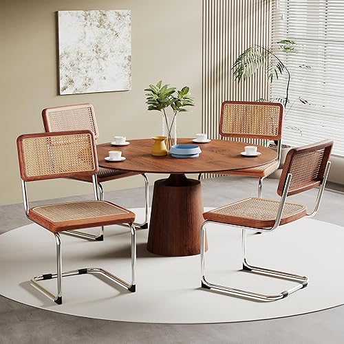 Miniatura 3 de Alunaune Juego de 2 sillas de comedor modernas de mediados de siglo, sillas de cocina tapizadas de ratán natural, sillas auxiliares sin brazos con