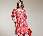Tokyo Talkies Women’s Short Sleeves Square Neck Printed Dresses | Stylish| Casual