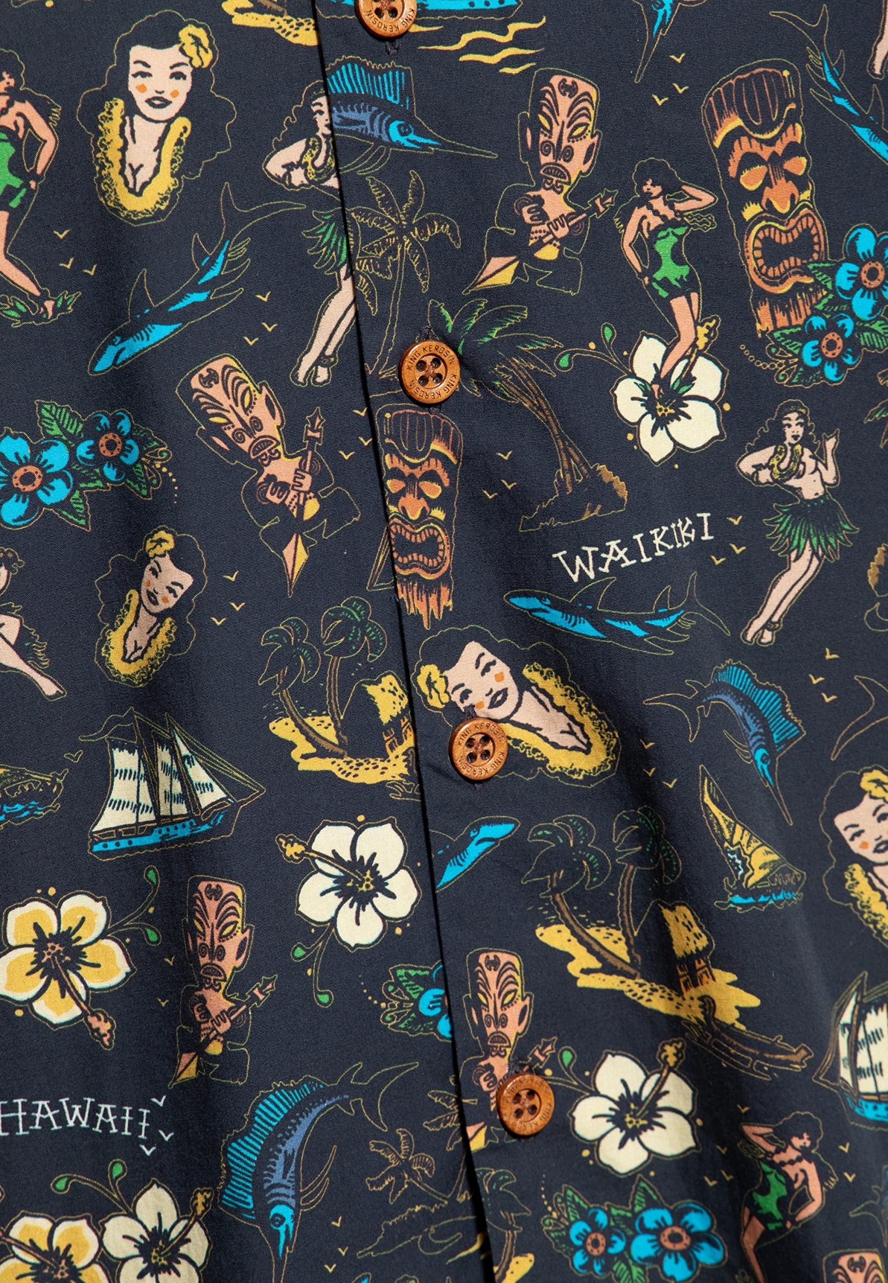 King Kerosin Herren Hemd Alloverprint Printhemd Hawaiian Shirt Kurzarm Hawaiihemd Kurzarm-Hemd Tropical