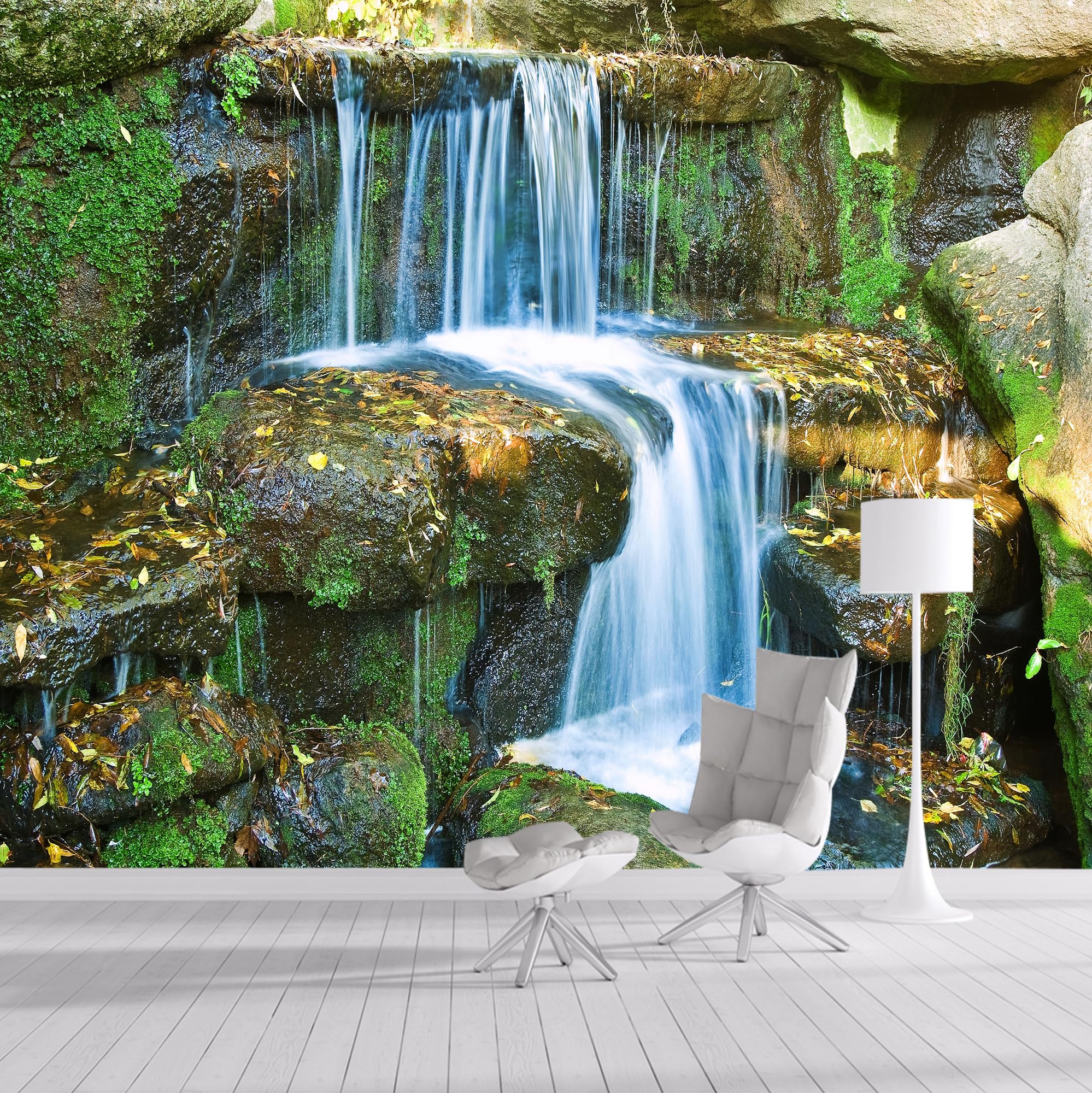 Custom Size Wall Murals，Removable Peel and Stick Self-Adhesive Wall Murals Large Photo Wallpaper,3D Waterfall Lake Forest Natural Scenery for Living Room Bedroom