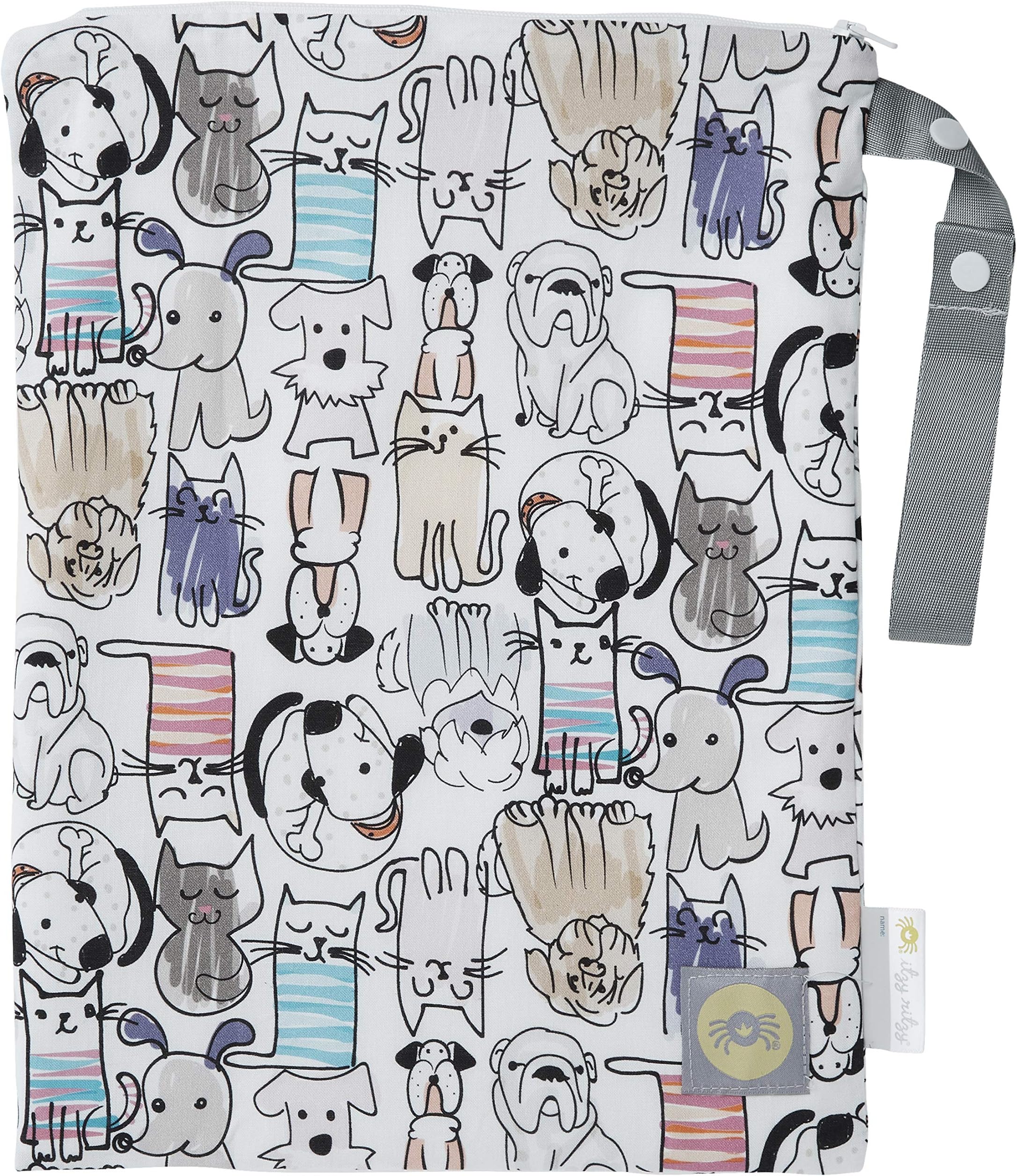 Sealed Wet Bag With Adjustable Handle – Washable and Reusable Wet Bag with Water Resistant Lining Ideal for Swimwear, Diapers, Gym Clothes & Toiletries; Measures 11” x 14”, Cats & Dogs