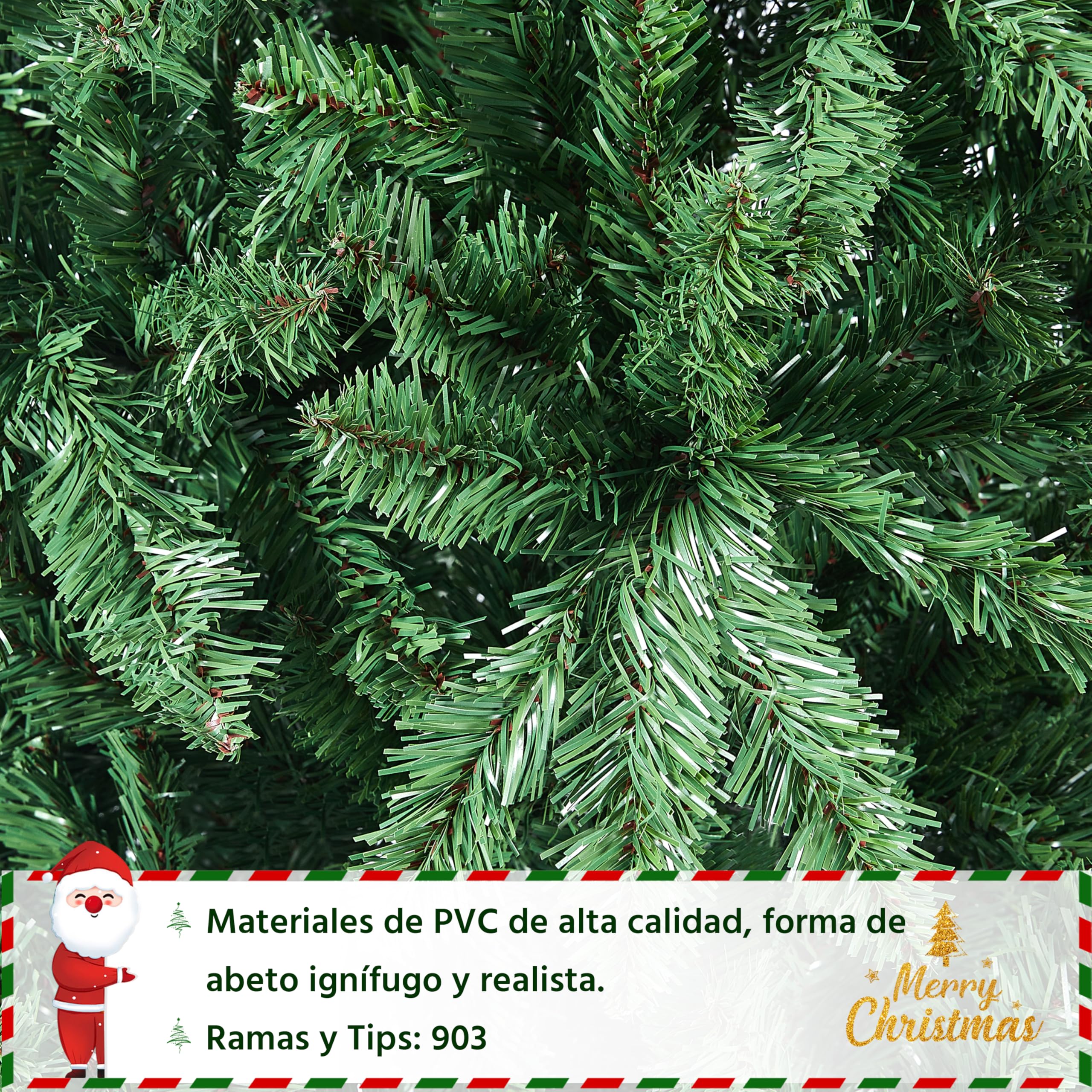 Yaheetech Árbol de Navidad Artificial de 183 cm con 903 Puntas, Resistente al Fuego, PVC, Incluye Soporte de Metal con Vetas de Madera de Abeto, Color Verde