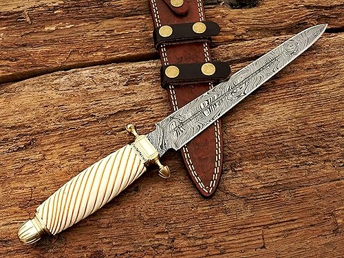 Miniatura 6 de COSPLAY KINGDOM Hoja hecha a mano de encargo de Damasco, daga exótica de la manija del hueso del camello de 385 milímetros