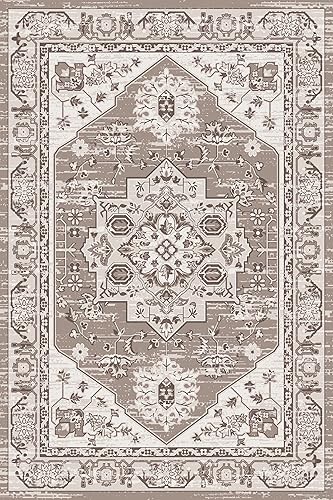 Miniatura 4 de ubcindy Alfombra lavable de 5 x 7 pies, suave, antideslizante, bohemio, vintage, resistente a las manchas, parte trasera de goma, ligera para