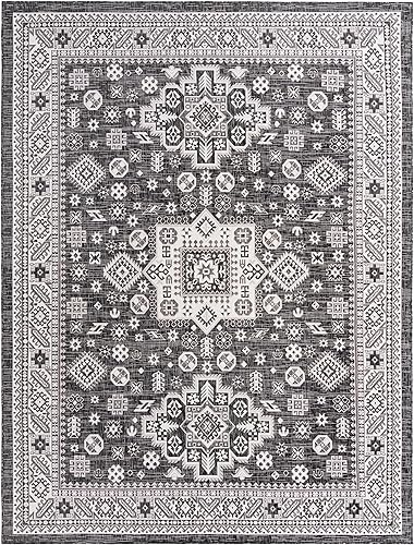 Miniatura 208 de Rugs.com Outdoor Aztec Collection Alfombra – 4 x 6 pies alfombra de tejido plano gris carbón perfecta para salas de estar, grandes comedores, planos