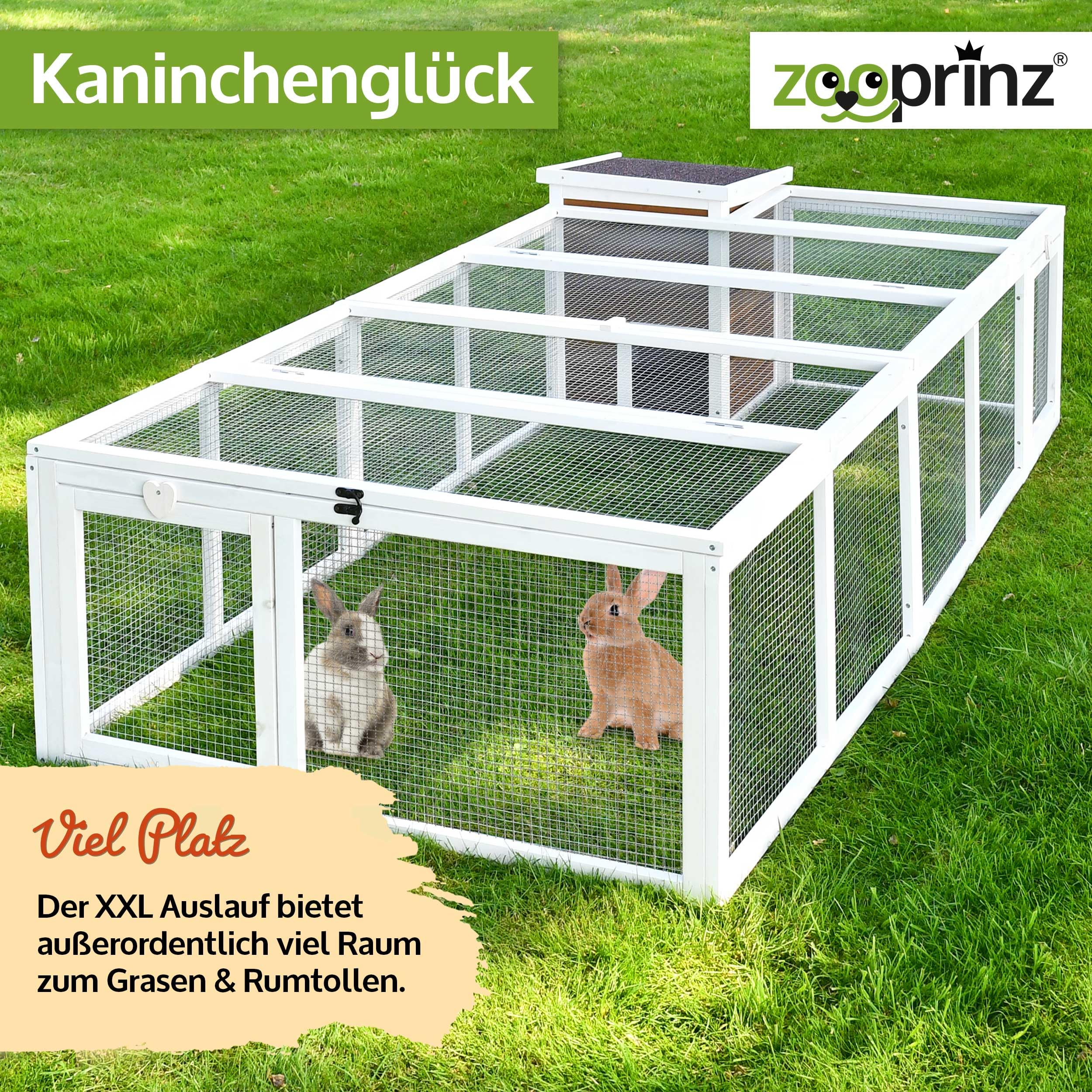 zooprinz brandneues Freilaufgehege mit Stall für draußen – ideal für Kleintiere – Besonders stabiler und großer Holzrahmen mit Kaninchenstall – Freilauf mit natürlicher Farbe lasiert – Hasenstall (XL)