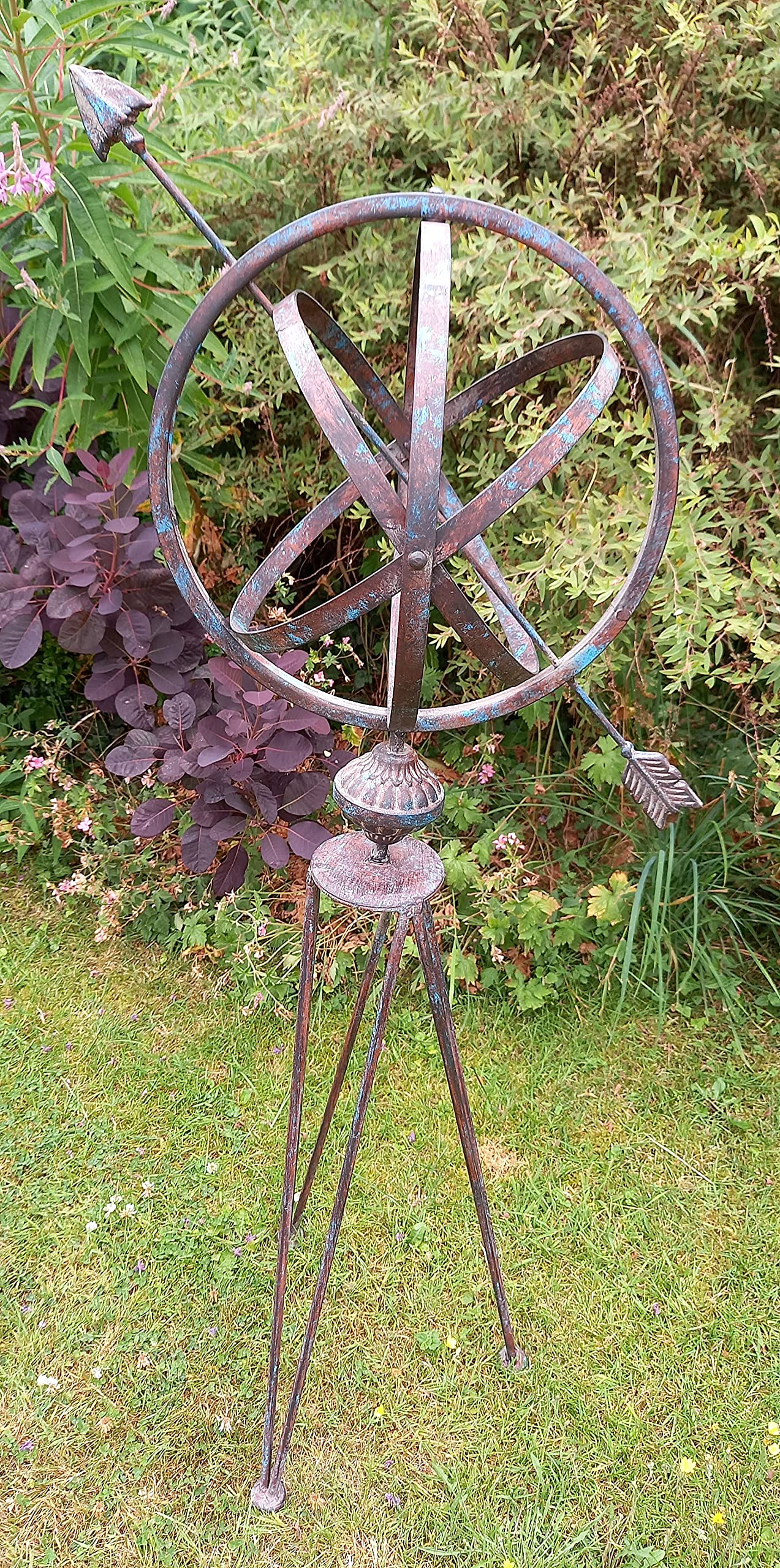 Inspirational Gifting Green Beautiful Verdigris Decorative Metal Armillary Sphere Globe Garden Sculpture - 105Cm Tall!