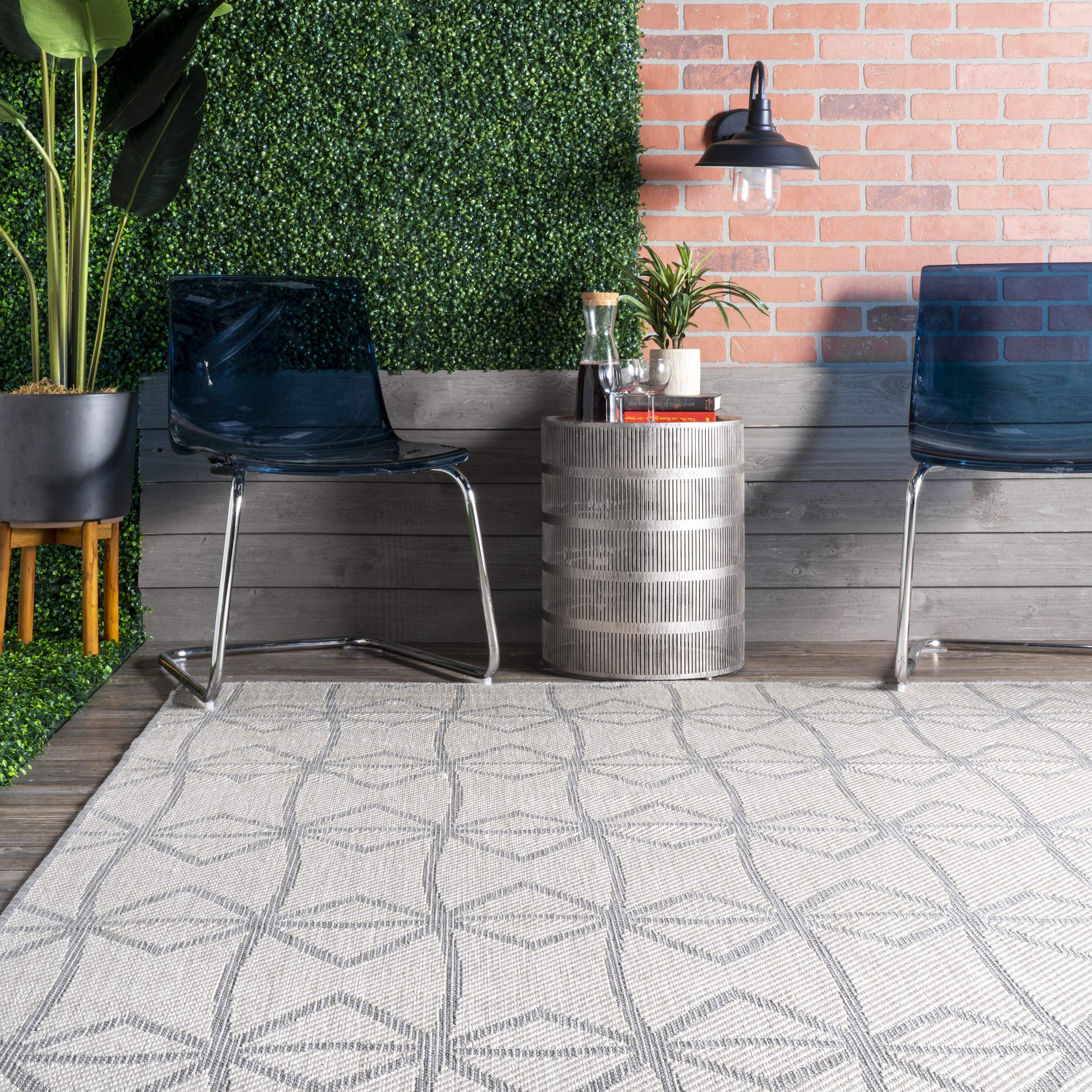 8' x10',nuLOOM Saunders Geometric Indoor/Outdoor Area Rug, Light Grey