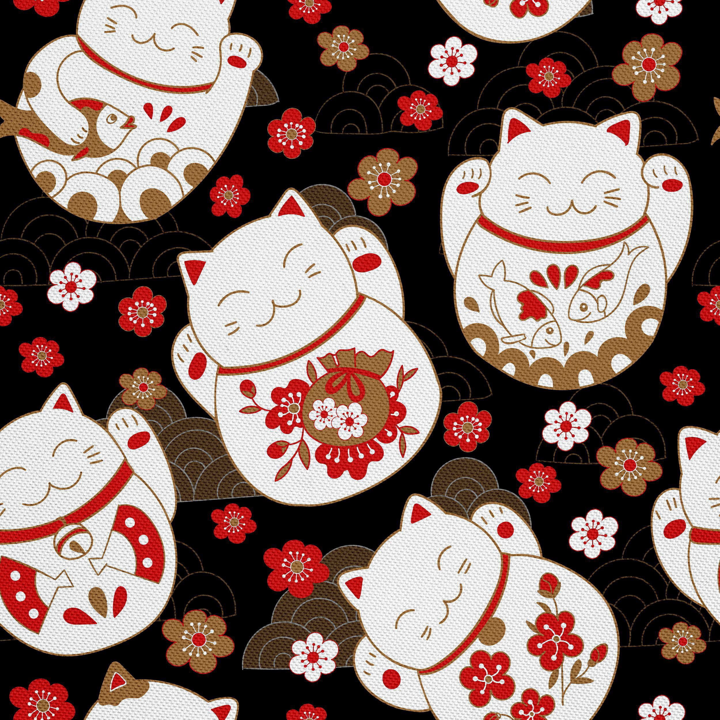 HEKO PANELS Oxford Fabric by Metre for Sewing Canvas Polyester Sewing Fabrics Decorative Material Water-Resistant Waterproof Non Transparent Maneki Neko 1 Meter 155 x 100 cm 5 x 3 ft
