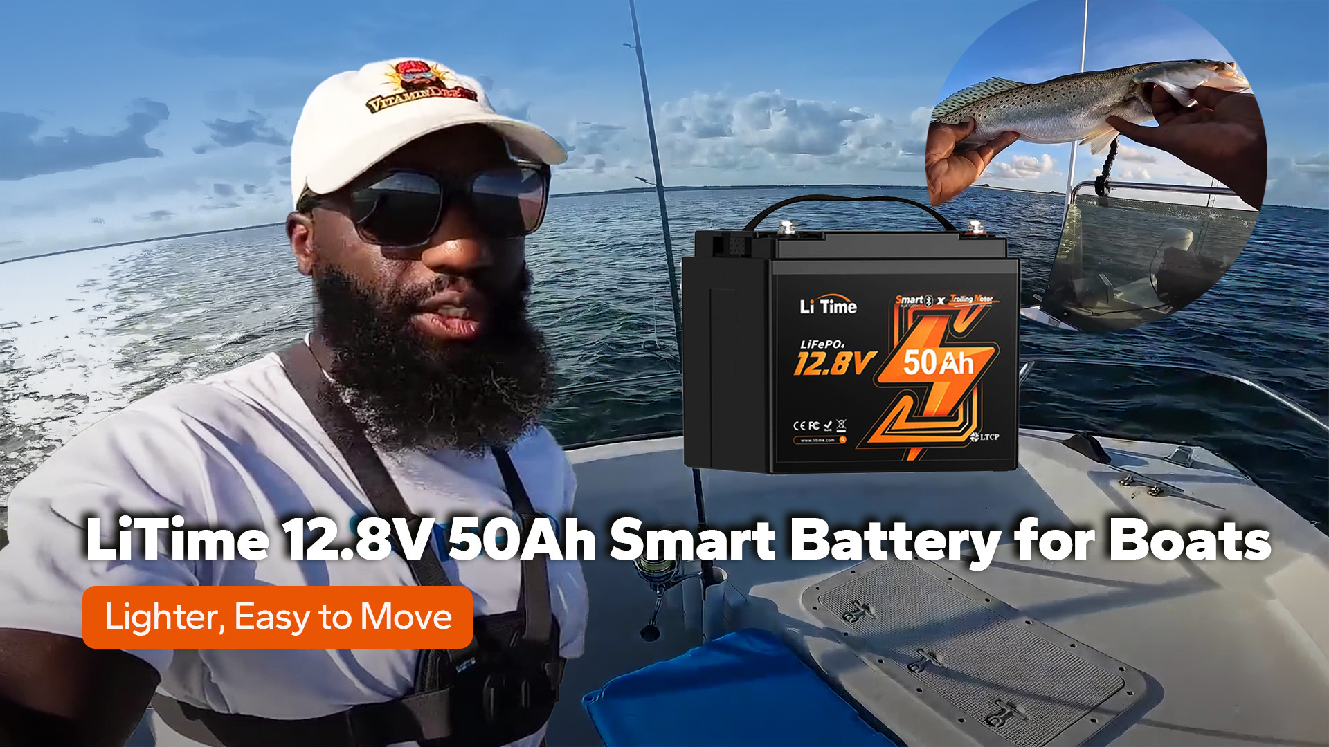 LiTime 24V 50Ah TM Bluetooth Lithium-Batterie – Mit 50A BMS, Für Trolling-Motoren, IP65 – 15000 Zyklen, Sicher & Kompakt