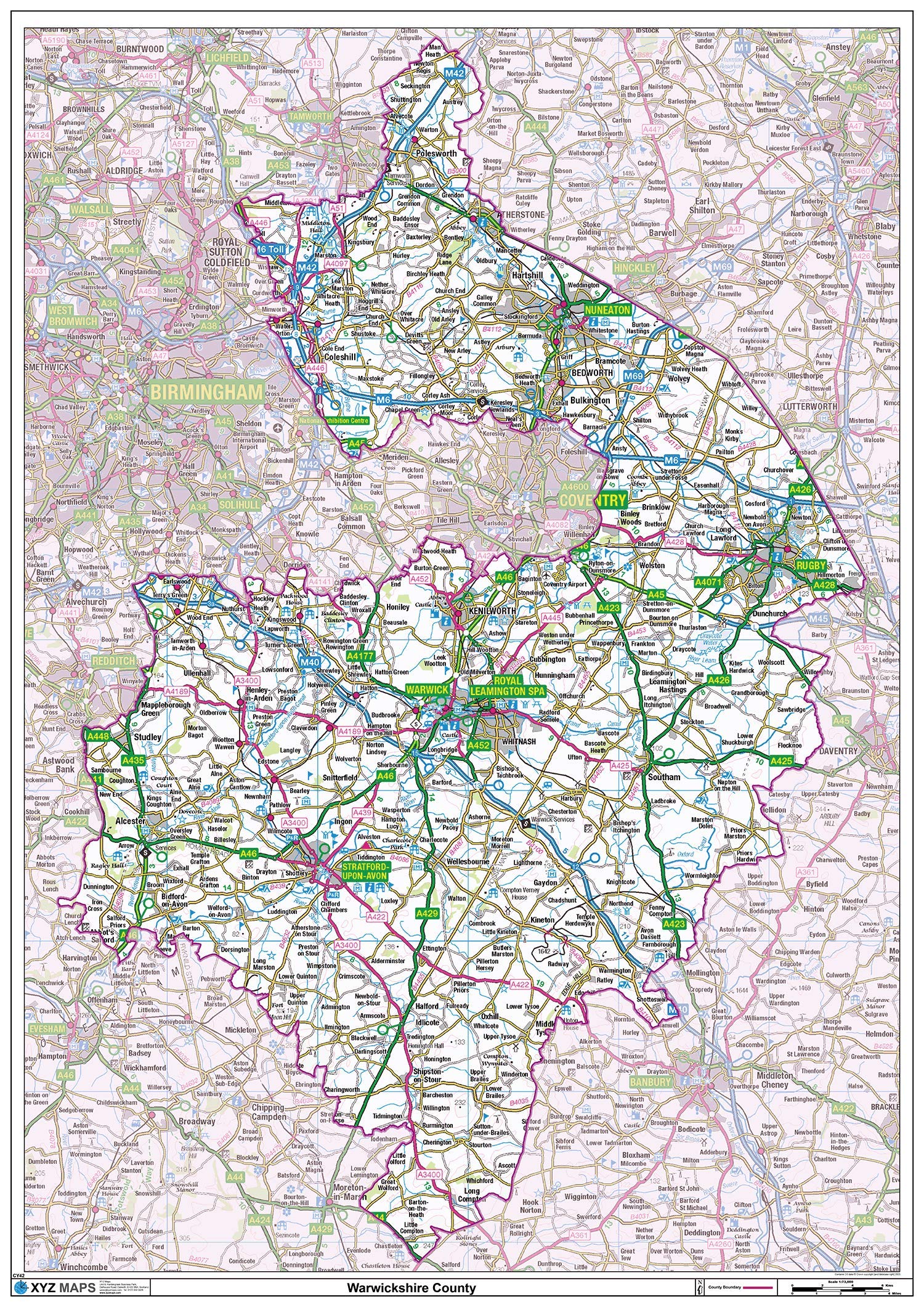 Warwickshire County Map-Plastic Coated