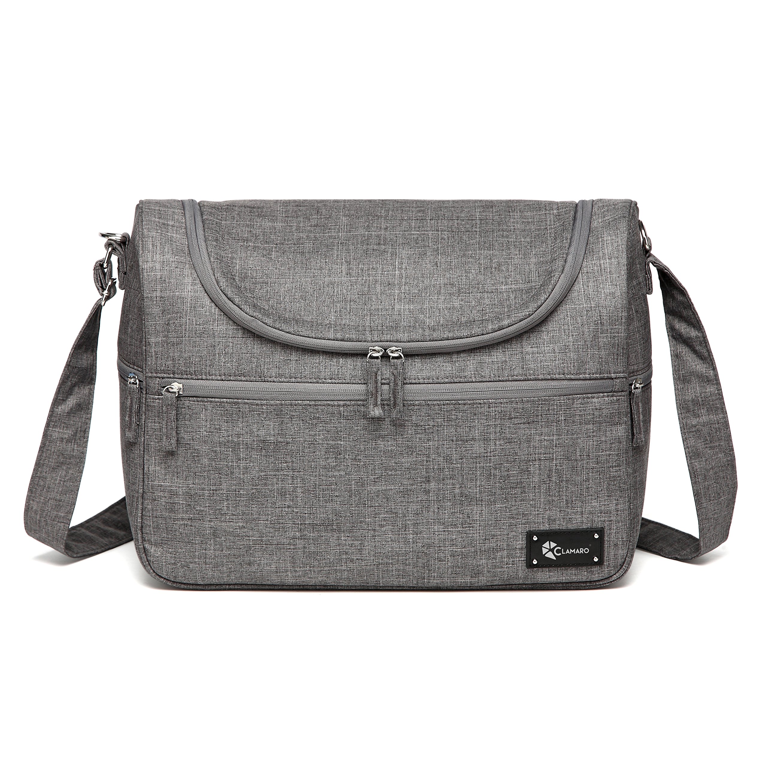 Clamaro 'Baby Explorer M' torba do przewijania duża 16 litrów z podkładką do przewijania, torba dziecięca z uchwytem i paskiem do noszenia, z 2 przegródkami termicznymi, kieszeniami na zamek błyskawiczny i przegródkami - lniana szara