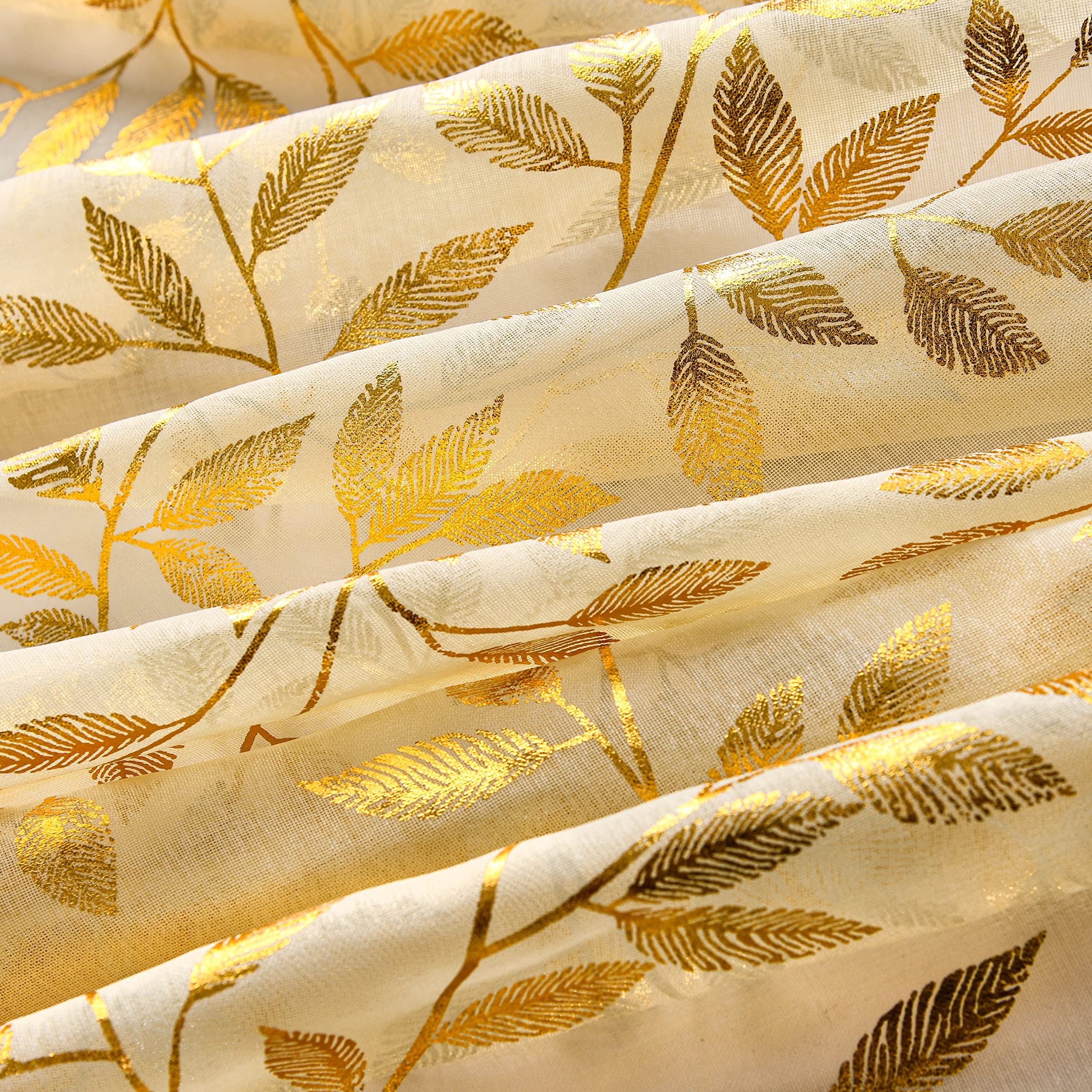 Sutuo Home Transparente Vorhänge, 213,3 cm lang, 2 Paneele, Goldfolien-Druck, metallische Bronzeblätter, Sichtfenster, Dekoration, Vorhangpaar für Weihnachten, Schlafzimmer, Küche, Wohnzimmer, 132,1