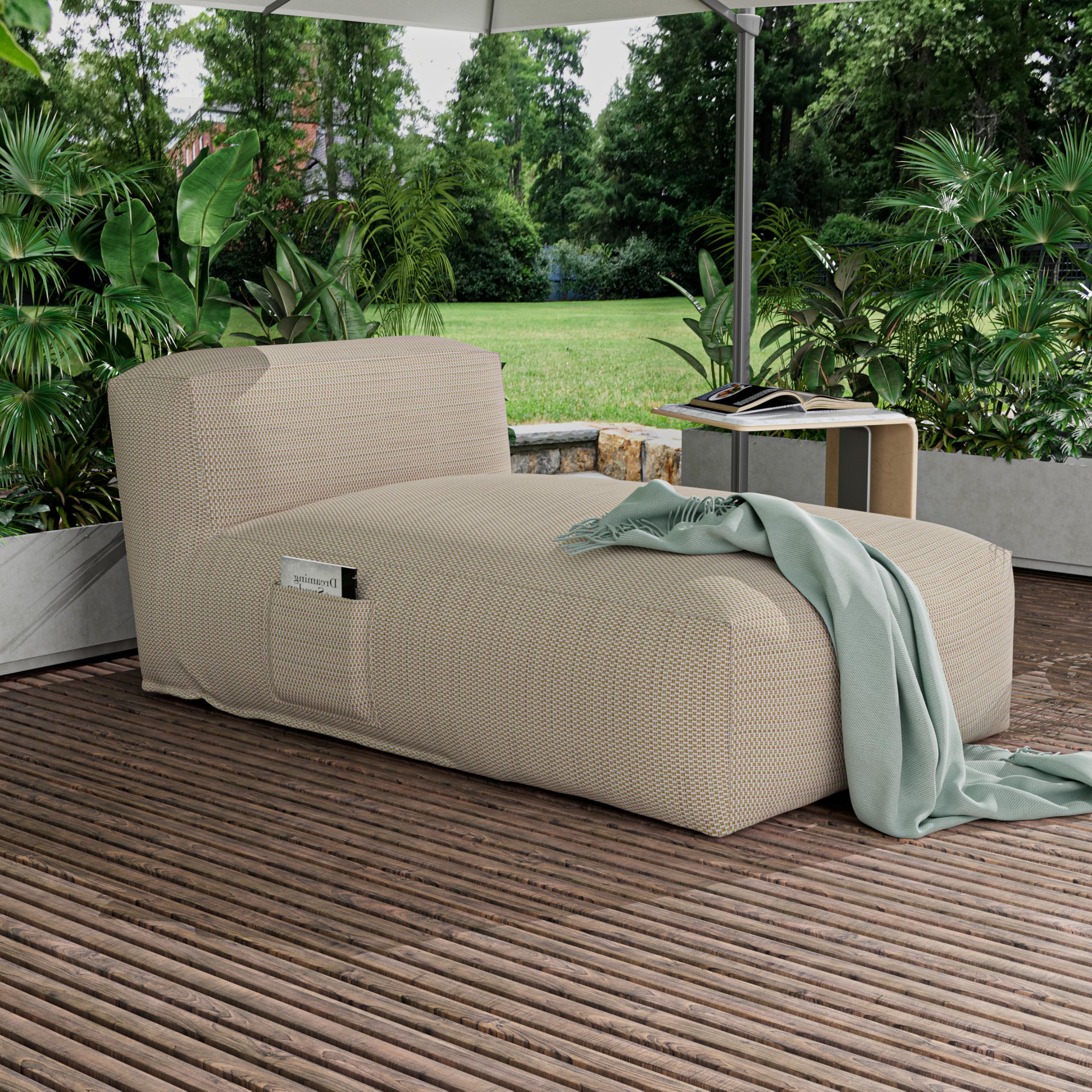 Dineli Chaise Lounge Chair Outdoor Bed Lounger Outdoor Couch Sofa for Pool Comfy Patio Furniture Foam Filling Chair Lazy Sofa for Outside, Water-Resistant Sunbed (Light Orange, 59'' Length)