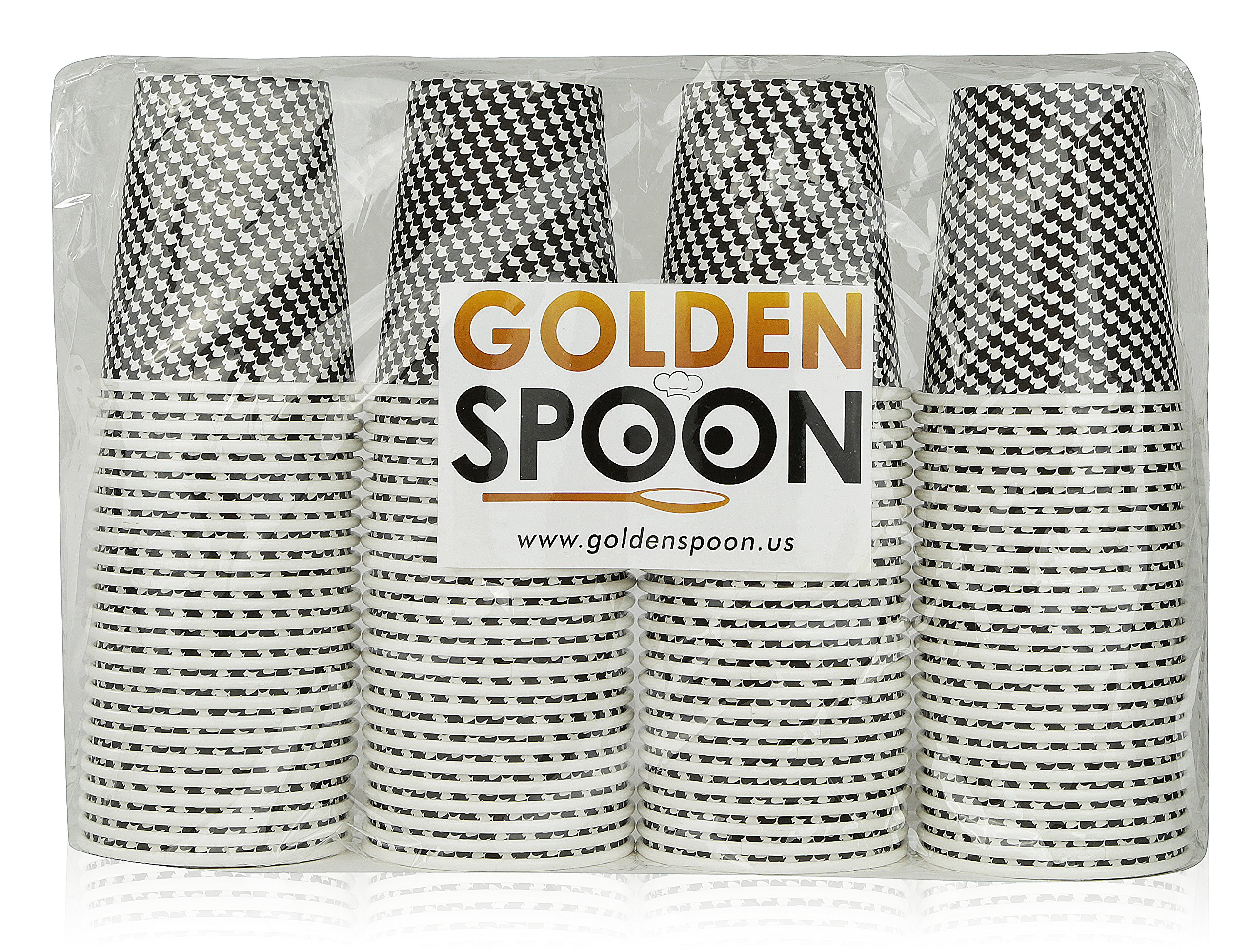 Golden Spoon Disposable Hot Coffee Cups 100 Pack Set Complete – Stylish Contemporary Ripple Design (16 oz)