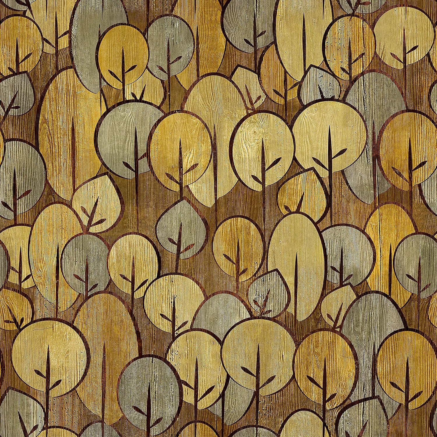 Yellow Tree Peel and Stick Wallpaper Abstract Tree Wallpaper Waterproof 17.5"×236" Self Adhesive Brown Cartoon Trees Wall Paper Peel and Stick Contact Paper for Cabinets and Drawers Bedroom