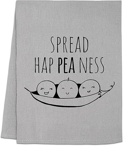 Funny Dish Towel, Spread Hap Pea Ness, Flour Sack Kitchen Towel, Sweet Housewarming Gift, Farmhouse Kitchen Decor, White or Gray (Gray)