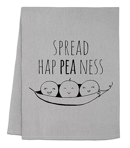 Funny Dish Towel, Spread Hap Pea Ness, Flour Sack Kitchen Towel, Sweet Housewarming Gift, Farmhouse Kitchen Decor, White or Gray (Gray)