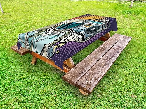 Lunarable Rapper - Mantel para exteriores, diseño de astronauta con un boombox retro con impresión de audio, decorativo lavable, 57.9 x 107.9 in,