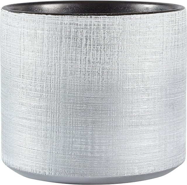Rivet Rustic Crosshatch Indoor Outdoor Flower Plant Pot, 12.7 cm H, Silver