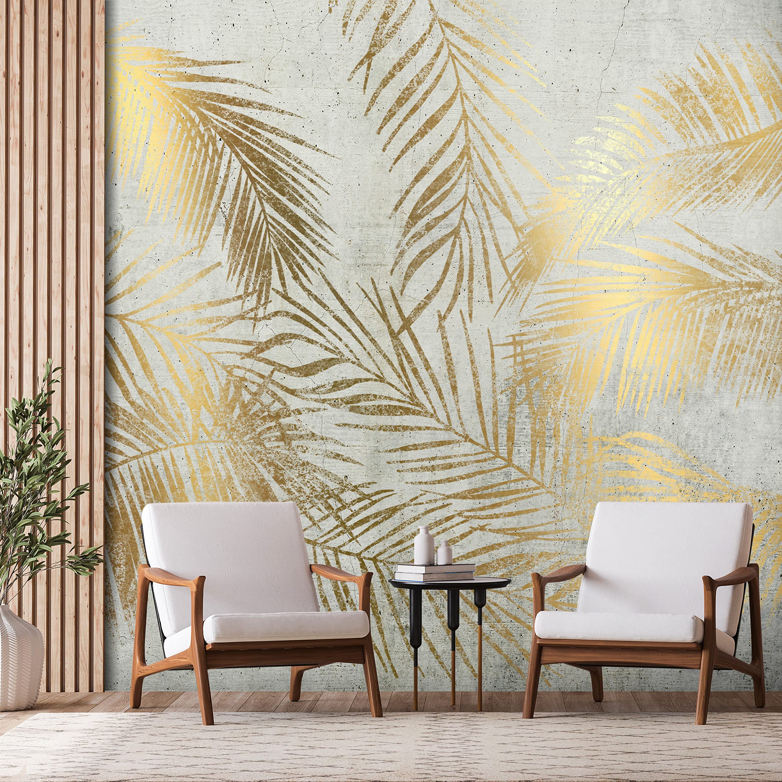 murando Fototapeta tropikalne Liście 245x175 cm XXL Fototapeta Samoprzylepna Tapeta Ścienna Folia Przylepna Naklejka Okleina Nowoczesna Dekoracja XXL Design Liście Palmowe Natura złoty szary b-A-0910-a-b