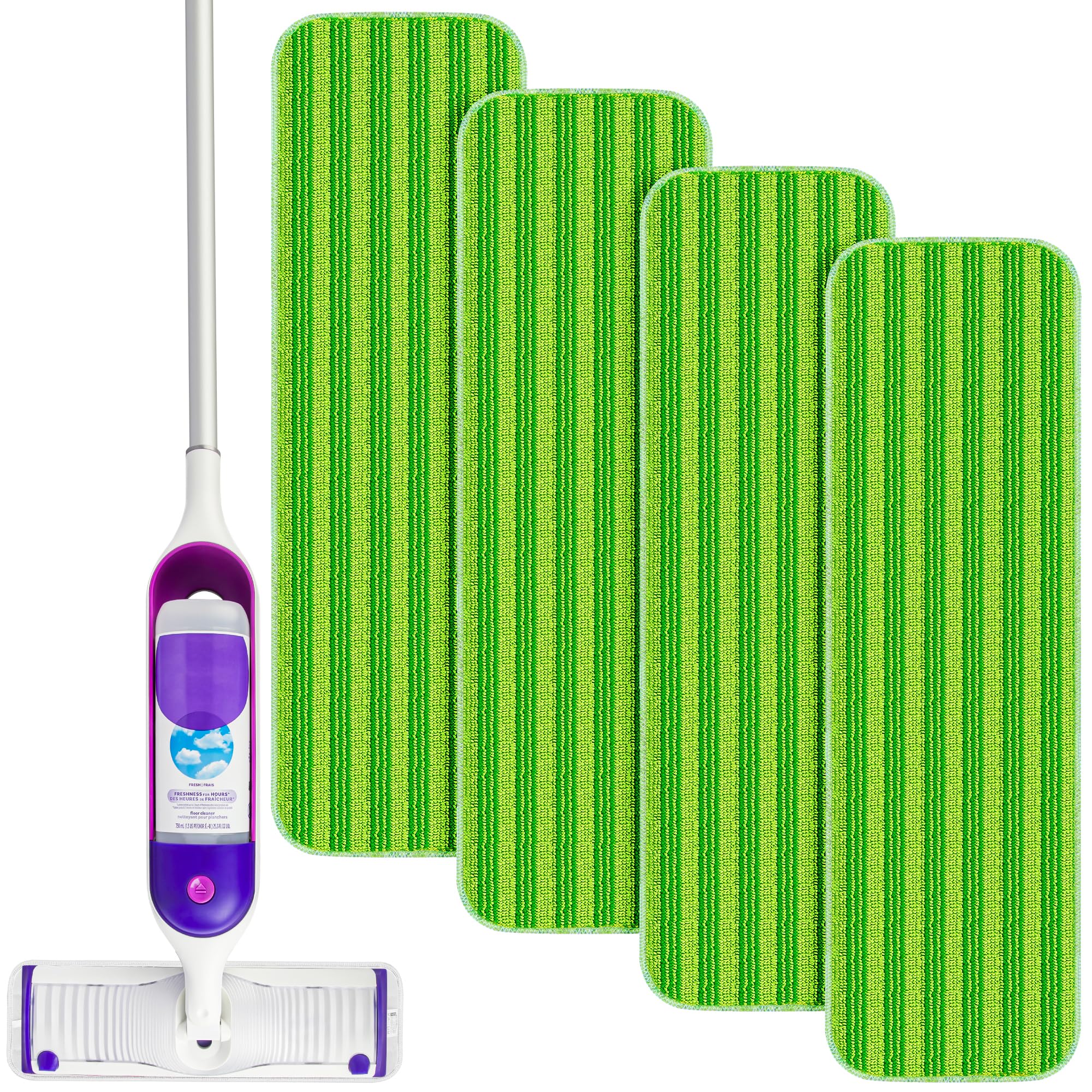 Microfiber Mop Pads Compatible with Swiffer PowerMop, 4 Pack Power Mop Refill Power Mop Pads Swiffer Power Mop Reusable Pads Powermop Wood Floor Pads for 13-15" Spray Mop All Floor Cleaning, Green
