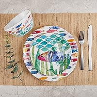 Vista 4 de Fitz & Floyd Fitz and Floyd One Fish - Juego de vajilla de melamina de 12 piezas para exteriores, servicio para 4, multicolor