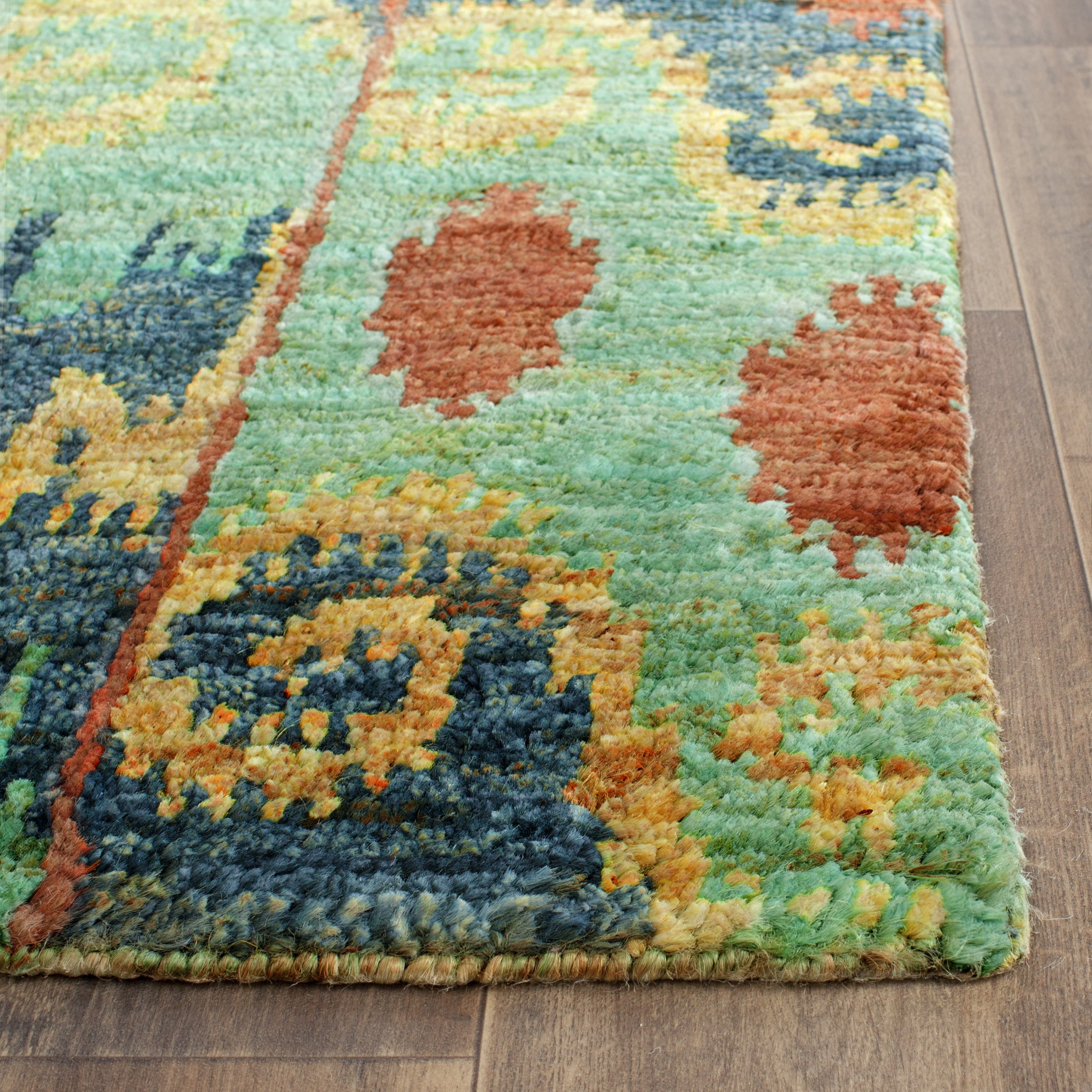 Safavieh Bohemian Indoor Hand Knotted Rectangle Area Rug, Bohemiam Collection, TMF339, in Indigo Spectrum, 152 X 244 cm for Living Room, Bedroom or Any Indoor Space