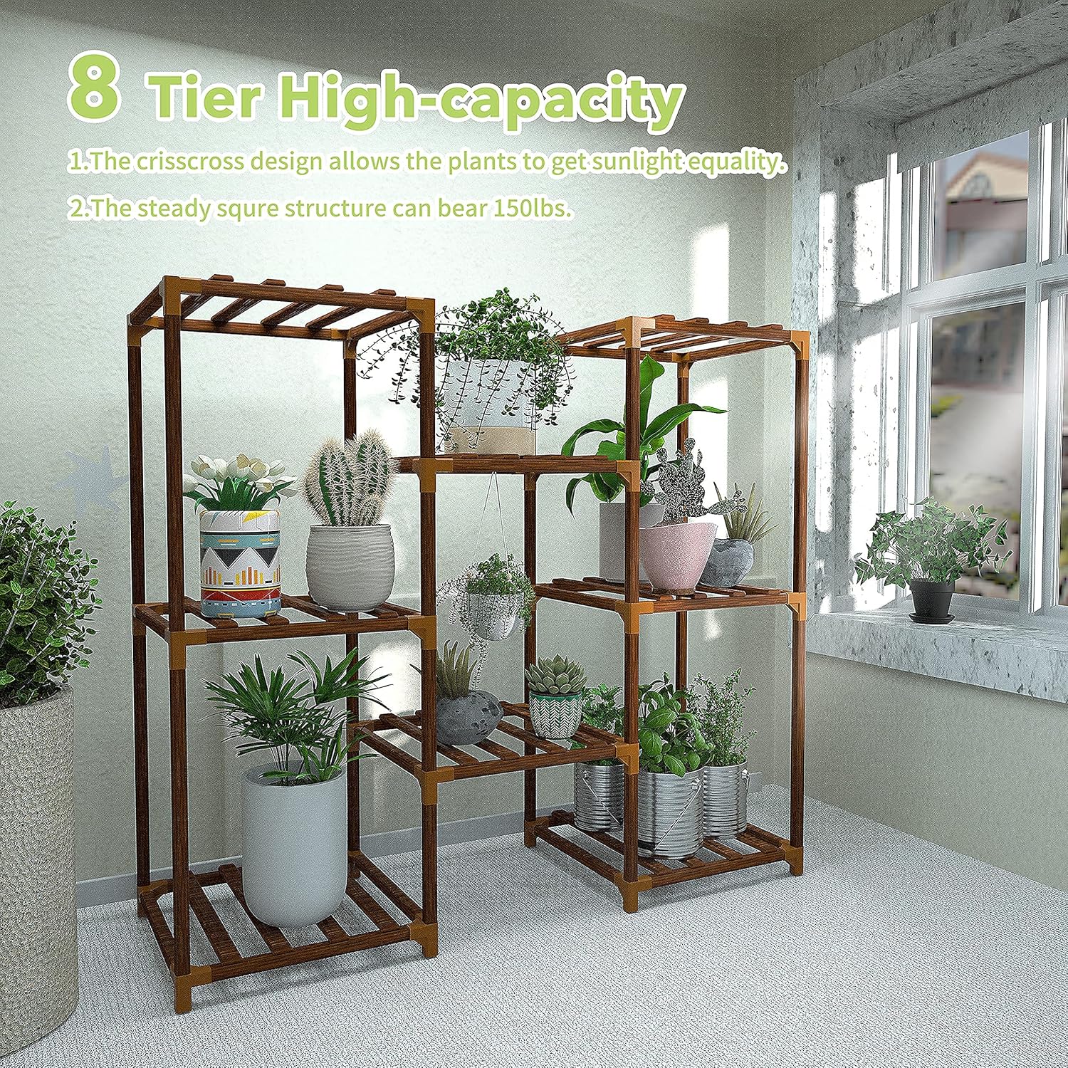 New England Stories Indoor Plant Stand for Multiple Plant, Outdoor 30" Wood Stand Shelf, 3 Tier 8 Potted Plant Holder Rack for Window Garden Balcony Patio Living Room : Patio, Lawn & Garden