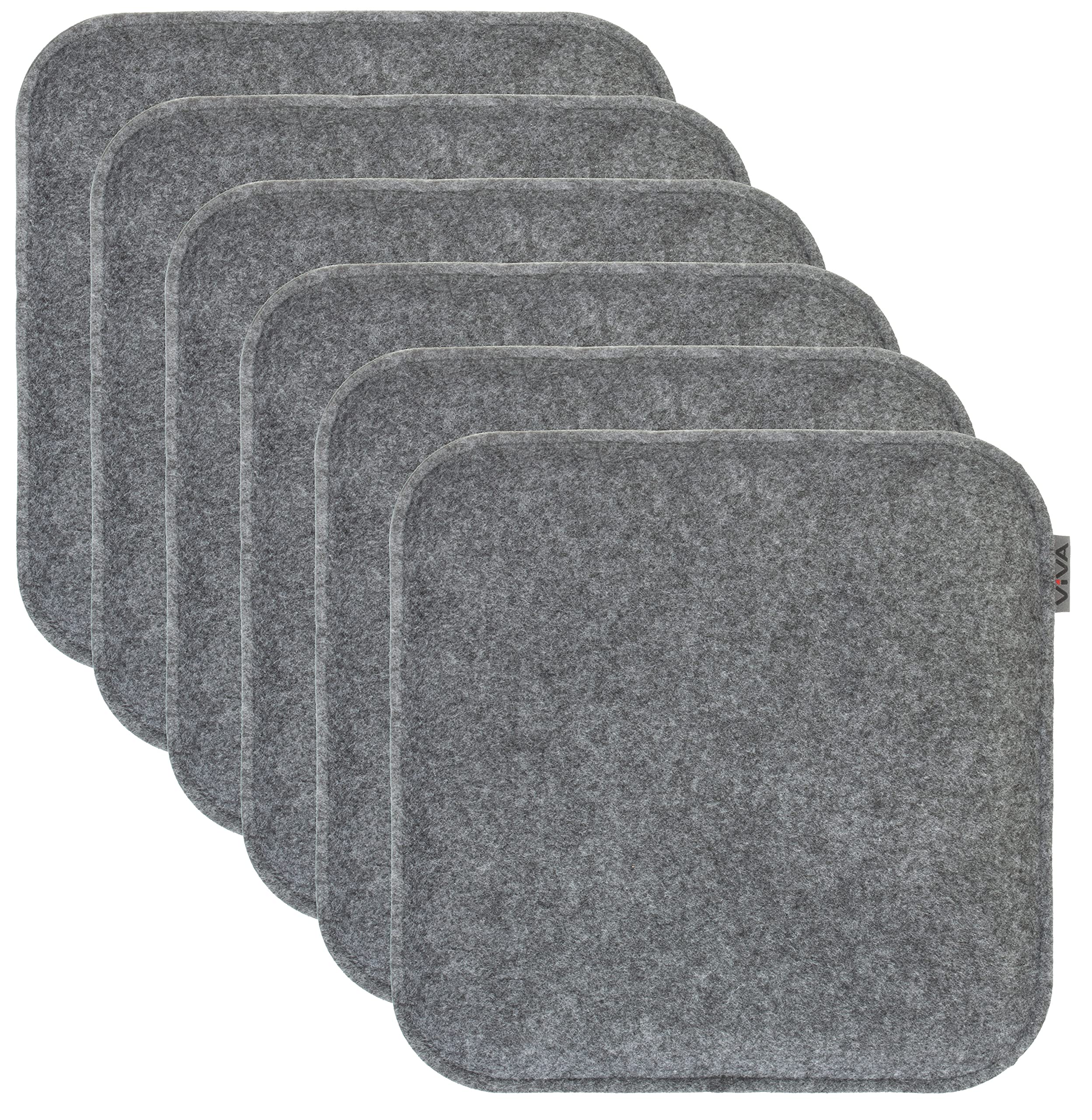 Brandsseller 6er Set Sitzkissen aus Filz 35x35x2 cm – Robuste Stuhlauflagen für innen und außen, eckiges Sitzpolster, strapazierfähiges Kissen für Stühle - Dunkelgrau
