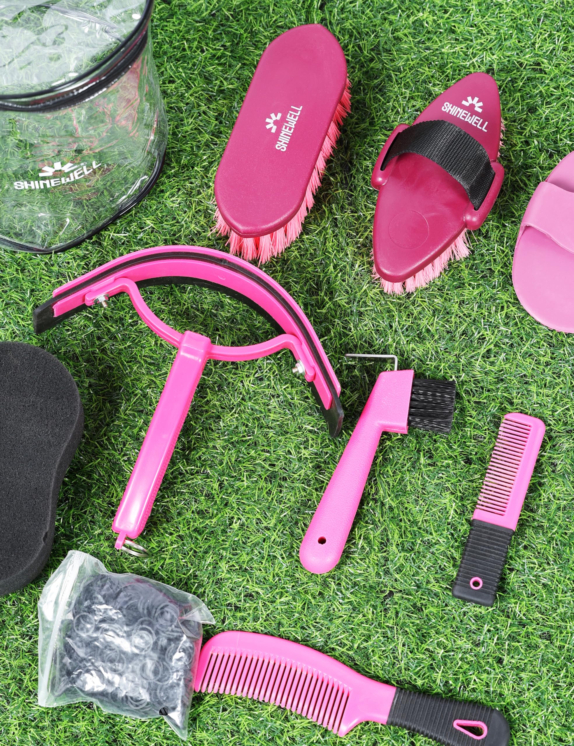 Shinewell Horse Grooming Kit, Complete Horse Brush Set, Equine Grooming Tools for Shedding & Daily Care Pink - 4