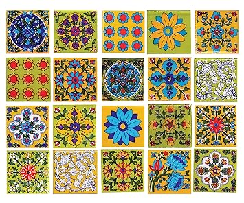 Shiv Kripa Blue Pottery Classic Home Decor Jaipur 2 x 2 inch Tiles (Pack of 20 Tiles)