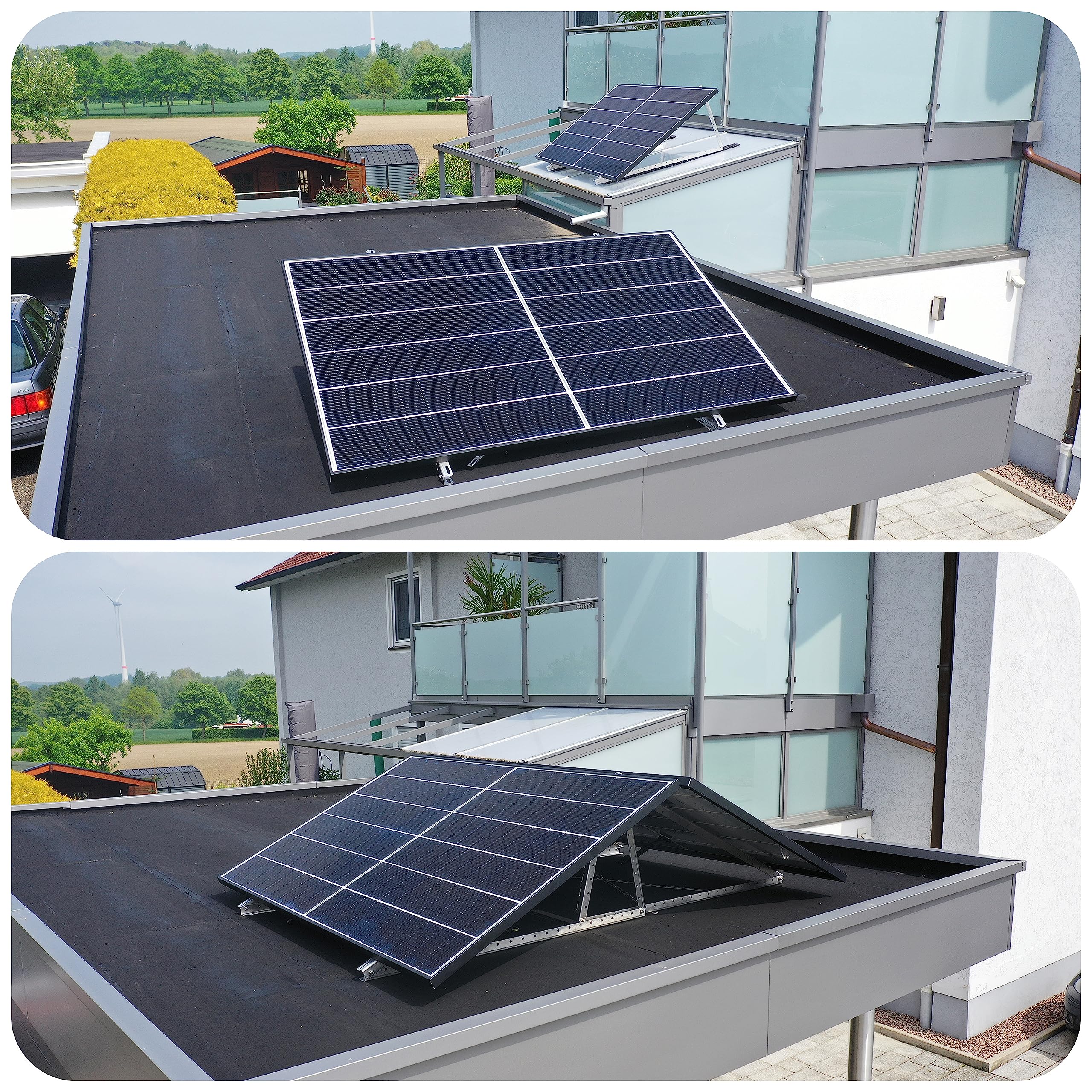 4x Solarmodul Halterung - 0% MwSt│ Halterung für Solarmodule bis zu 114.5 cm │ Robuste Solarpanel Halterung │ Einstellbarer Neigungswinkel 0° - 90° │ Flachdach, Balkonkraftwerk, Wand etc.