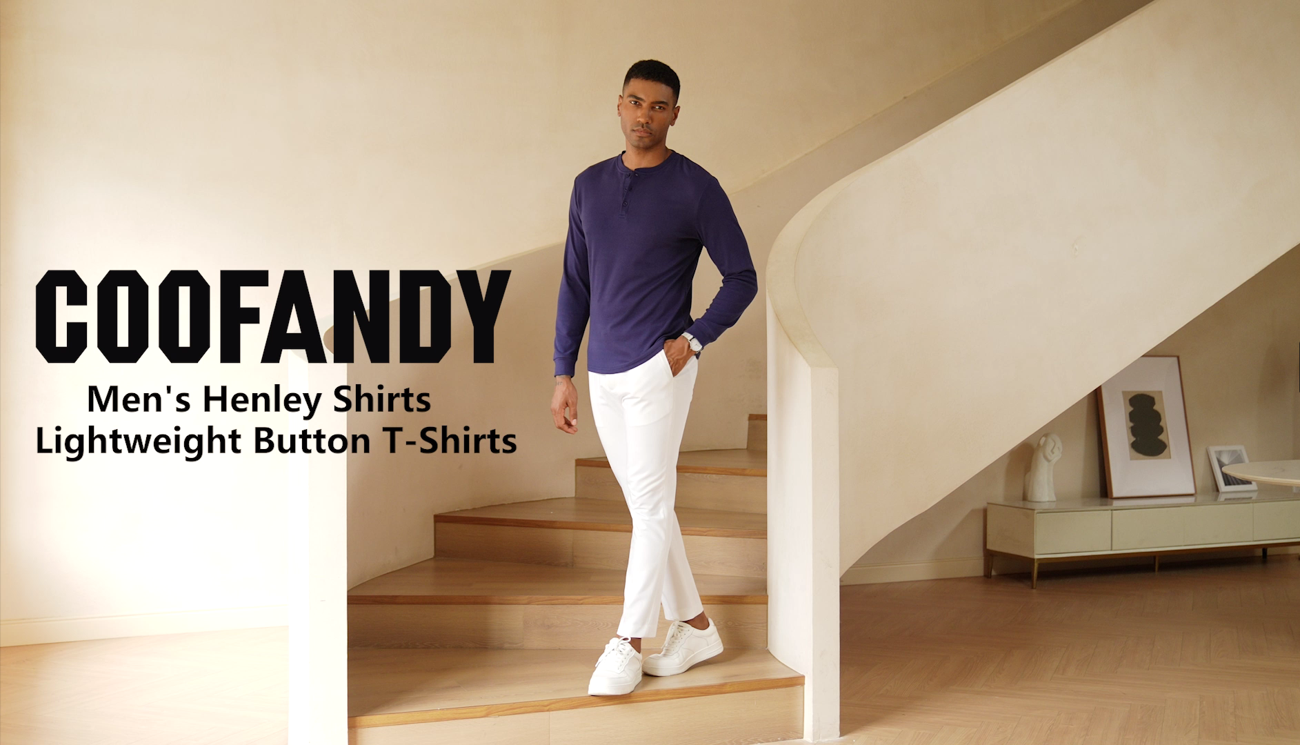 COOFANDY Men's Henley Shirts Long Sleeve Basic Waffle Pique Pullover T Shirt With Pocket Color Denim Blue Size Xl