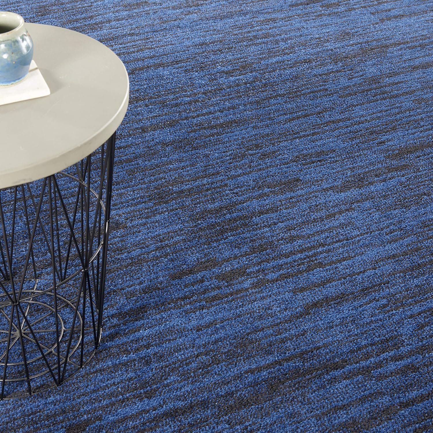 Midnight Blue 7' Square Non-slip Synthetic Rug