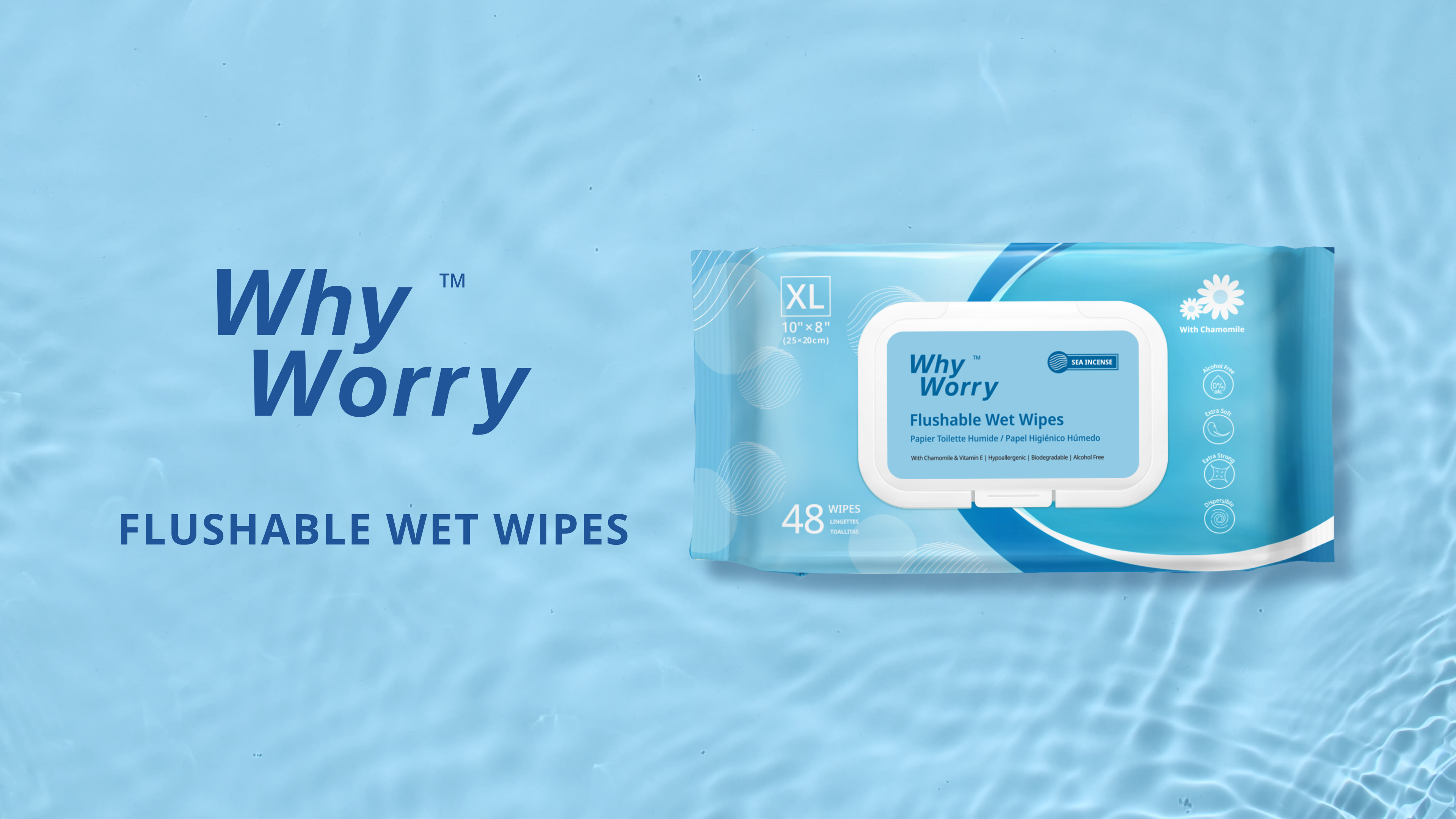 WhyWorry XL vochtig toiletpapier, 20 x 25 cm, voor volwassenen, extra dik, wegwerpdoekjes in het toilet, kamille en vitamine E, 100% plantaardig, zeegeur, 144 stuks (3 verpakkingen van 48 stuks WhyWorry XL vochtig toiletpapier, 20 x 25 cm, voor volwassenen, extra dik, wegwerpdoekjes in het toilet, kamille en vitamine E, 100% plantaardig, zeegeur, 144 stuks (3 verpakkingen van 48 stuks