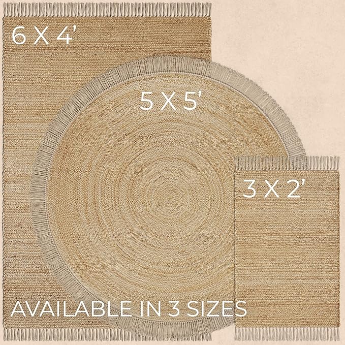 Tapete redondo de yute KIBAGA 5x5 pies para sala o cocina miniatura 8