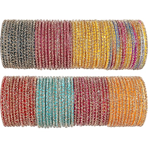 Colour Glass Bangles Combo Set for Women - Set of 8