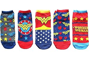 DC Comics Wonder Woman Classic Juniors 5-Pack Low Cut Ankle Socks (4-10),...