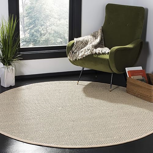 SAFAVIEH Natural Fiber Collection - Alfombra redonda de 6 pies, color negro y marfil, diseño de sisal de borde, fácil cuidado, ideal para zonas de disponible en Yaxa Peru