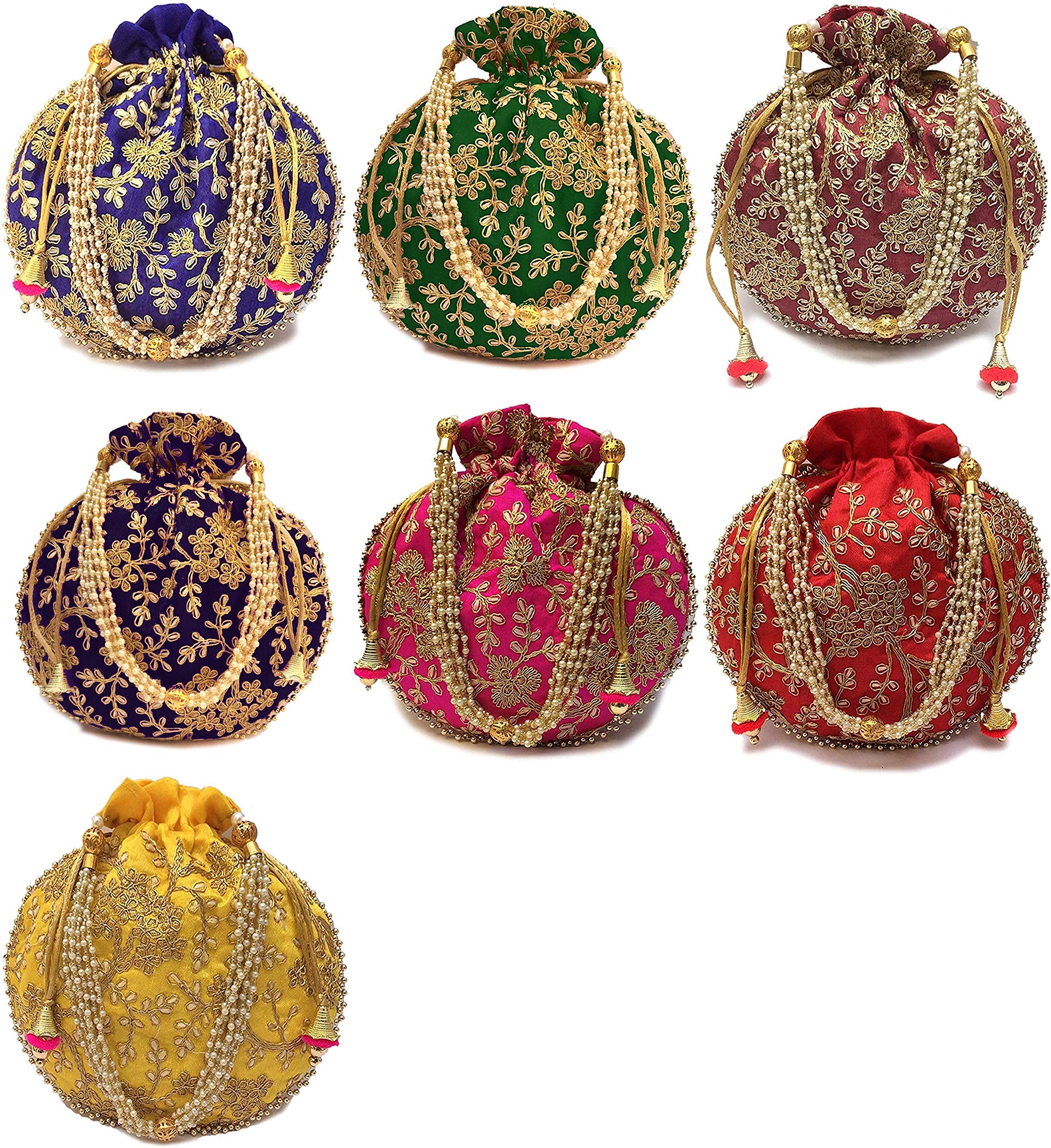 Rajasthani Look Womens Fashion Handmade Handbag Wristlets Ethnic Bridal Potli Batwa Bag Combo (Pack of 7 Colors,Multi Color) (B08R5TJXG8) Amazon Price History, Amazon Price Tracker