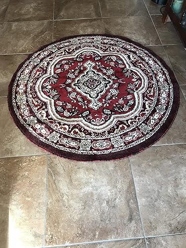 Miniatura 2 de EMIRATES Alfombra tradicional redonda oriental, diseño rojo, beige y marrón, 520 (4 pies x 4 pies)