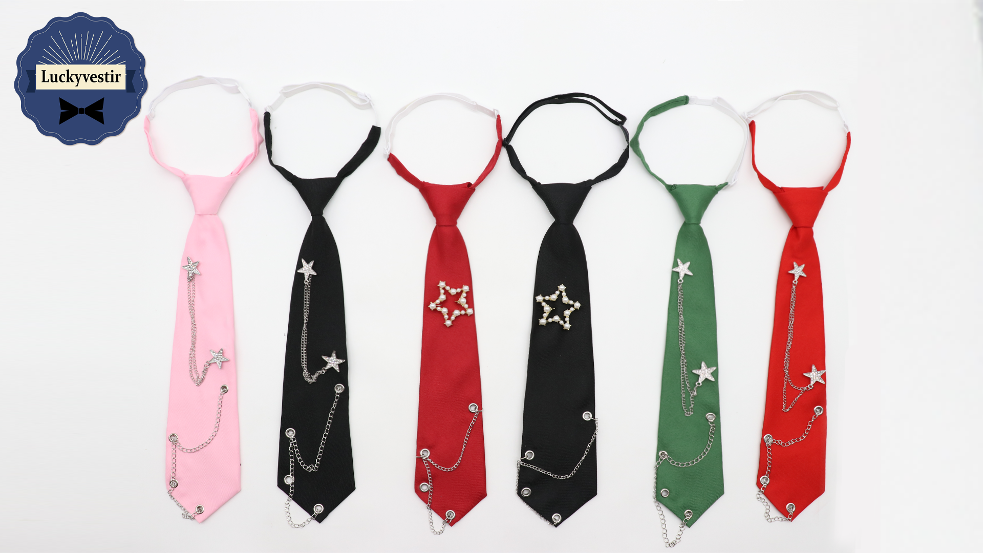 Luckyvestir Black Tie for Women Girls, Punk Womens Tie with Chain